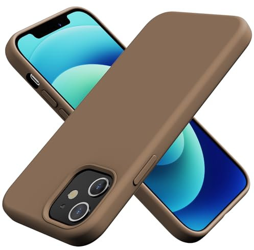 TAXXOE Silicone Case Compatible with iPhone 12 Case/12 pro case Soft Ultra Slim Protective Shockproof Liquid Silicone Phone Case,Anti-Scratch Microfiber Lining, 6.1 Brown
