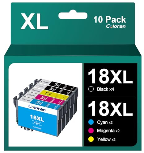 Coloran 18XL Multipack Druckerpatronen kompatible für Epson 18XL für Epson XP-305 XP-215 XP-225 XP-412 XP-422（10er-Pack，4Schwarz 2Cyan 2Magenta 2Gelb）
