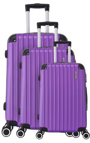 TROLLEY ADC Set de 3 valises rigides – Cabine 55cm, Moyenne 66cm, Grande 76cm – ABS renforcé – Roues Doubles 360° silencieuses – Cadenas à Code – Corner – Violet Livraison Gratuite