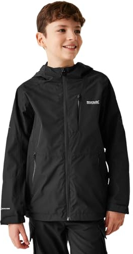 Regatta Jungen Regatta Kids' Calderdale II Waterproof Jacket Regatta Jungen Calderdale III wasserdichte Jacke mit durchgehendem Reißverschluss, Black,