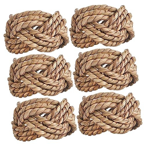 MUCKLILY 6Pcs Woven Napkin Rings, Handmade Brown Round Woven Napkin Rings Holder Woven Napkin Ring Set for Table Decor, Wedding, Party Dinner, Thanksgiving