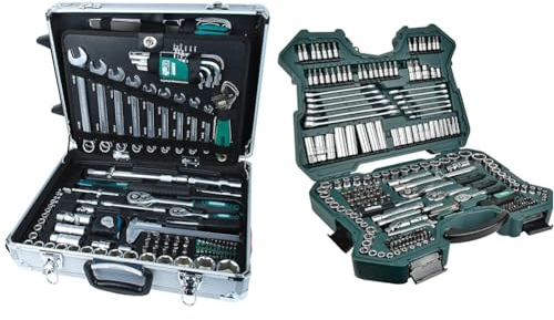 Brüder Mannesmann M29077 Alu-Werkzeugtrolley, 159-tlg & M98430 Steckschlüsselsatz 0,6 cm (0,25 Zoll) + 0,95 cm (3/8) + 1,27 cm (1/2) Antrieb, 215-tlg