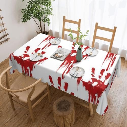 VMUDJAPRG Rechteckige Tischdecke mit blutigen Handabdrücken, 137,2 x 182,9 cm, mit dekorativem Rand, perfekte Tischdecke für jeden Anlass