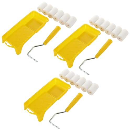 GBACHOOSE 3 Pack Mini Paint Roller, 2 Inch Small Foam Paint Roller with Trays for DIY Painting on Walls & Ceiling (2 Roller Cover*18, 2 Roller Frame*3, and 2 Paint Tray*3