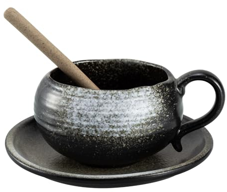 kiss me Coffee Cup and Saucer Set, Porcelain Espresso Cups with Saucer and Spoon, 150ml Afternoon Tea Cup Set, Espresso Cup, Cappuccino Cup,Ceramic Tea Mugs (Black and white gradient)