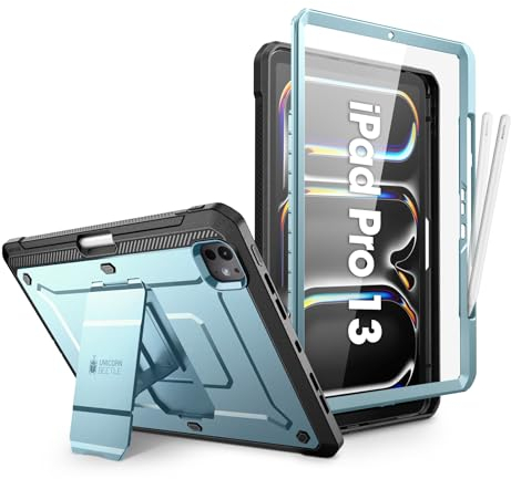 SUPCASE für iPad Pro 13 Zoll Hülle M4 2024 7th Generation mit Stifthalter Bumper Case 360 Grad Schutzhülle Cover [Unicorn Beetle Pro] mit Displayschutz und Ständer für iPad Pro 13 Zoll M4 (Blau)