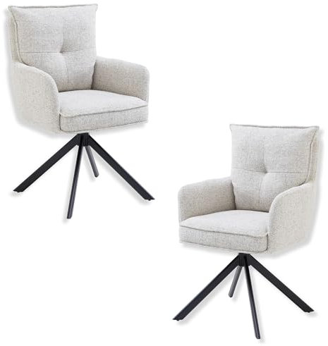 Sofia Esszimmerstühle 2er Set mit schwarzem Metallgestell und Microfaser Bezug, Beige - Bequeme Stühle für Esszimmer & Wohnzimmer - 60 x 93 x 67 cm (B/H/T)