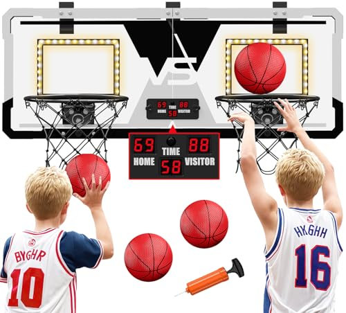 HYES Mini Panier de Basket 2 Joueurs pour Enfants, Kit de Panier Basket pour Chambre avec 4 Pompes à Billes pour l'intérieur, Le Bureau, la Maison, l'extérieur