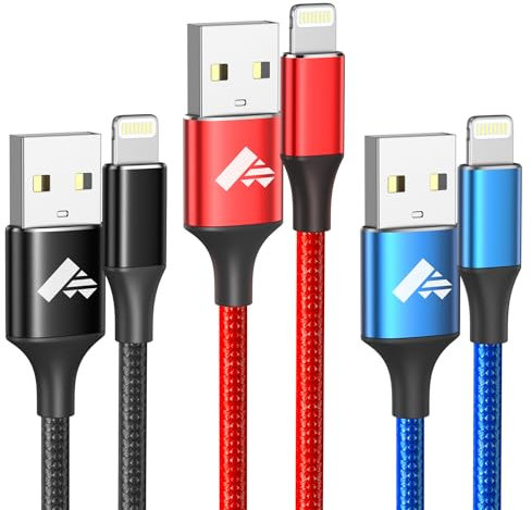 Aioneus iPhone Cable de Carga Rápida 2M 3Pack MFi Certificado - Lightning Trenzado Compatible con iPhone 14 13 12 11 Pro XS MAX XR X 8 7 6S 6 Plus 5 5S, iPad