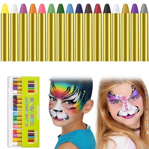Visage Peinture Crayon, 16 Couleurs Crayon Maquillage Enfant, Crayons de Peinture pour Visage Corps, Sûr Non-Toxique Lavable Peinture Corporelle Cosplay Carnaval Anniversaire Halloween Pâques