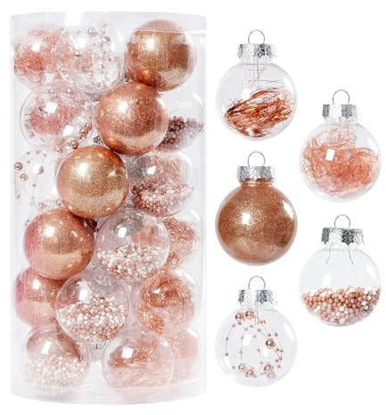 SinLaw decorazioni per l'albero di Natale, 30 pezzi di decorazioni per l'albero di Natale, set di decorazioni natalizie in plastica con gancio infrangibile (Oro Rosa)