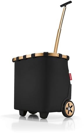 reisenthel carrycruiser Light Gold/Black – Tragbarer Einkaufstrolley mit stabilem Aluminiumrahmen, Schultergurt und herausnehmbarer Netz-Innentasche – Aus wasserabweisendem Material