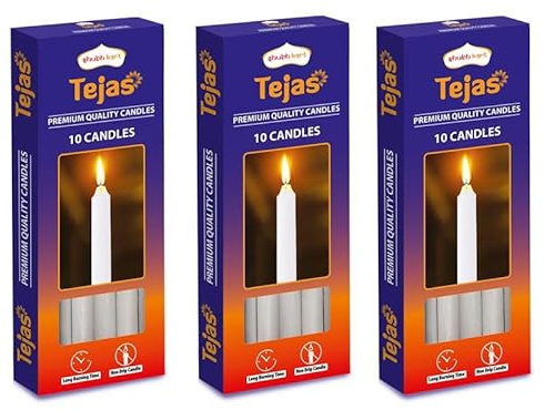 Shubhkart Tejas Unscented Taper Candles, 6 Inch Ivory Candlesticks, Premium Quality Smokeless and Dripless Candles for Home Decor, Dinners and Parties, Pack of 30