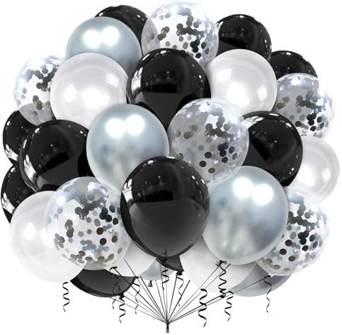 Luftballons Schwarz Weiß Silber, 100 Stück Schwarze Ballons, Silber Konfetti Ballons, Latex Für Helium, Geburtstag, Hochzeit, Graduierung, Jahrestag Party Deko