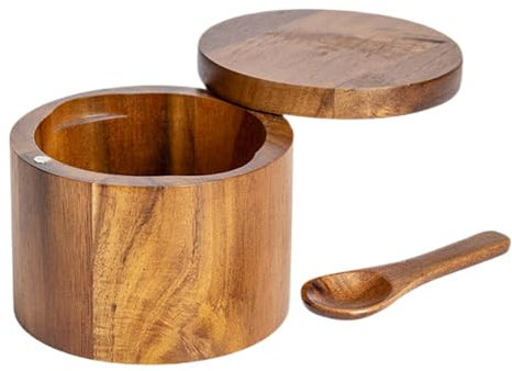 Caja Para Salero - Caja De Sal De Madera, Recipiente Para Sal Con Tapa Giratoria, Cuchara Integrada Para Azúcar | Tarro De Madera De Cocina, Salero Doméstico Para El Hogar, Cafetería, Hotel