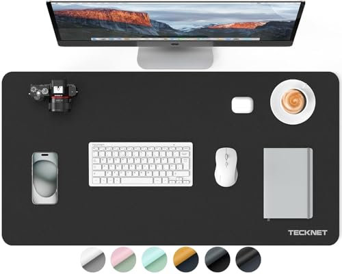 TECKNET Schreibtischunterlage, 80 x 40cm Große Tischschutzpolster,Wasserdichte Laptop Desk Mat,PU Leder Tischunterlage, Abwischbar Doppelseitige Schreibunterlage für Büro/Zuhause (Dunkelgrau/Schwarz)