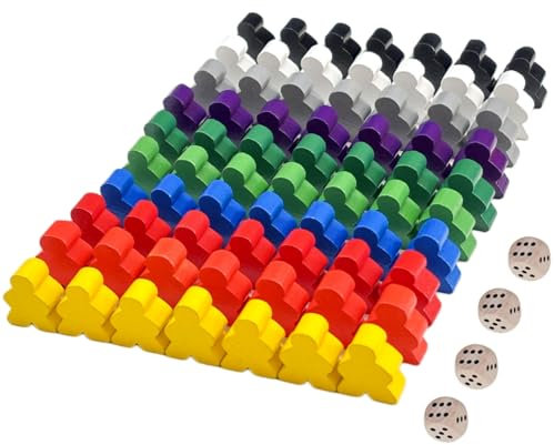 Tokaneit 54 Stück Groß Halmakegel aus Holz und 4 Stück Würfel, Bunte Spielfiguren, Spielfiguren aus Holz für Brettspiele, Holzpuppen Spielfiguren, Spielfiguren für Brettspiele 2 x 2.3 x 0.9 cm