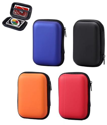 T TAKONE 4 Stück Kartenbox für UNO, Robustes und Wasserfestes Spielkarten Etui für Männer und Frauen, Tasche für UNO, Tarot und Skip-BO Karten(Schwarz, Blau, Rot und Orange)