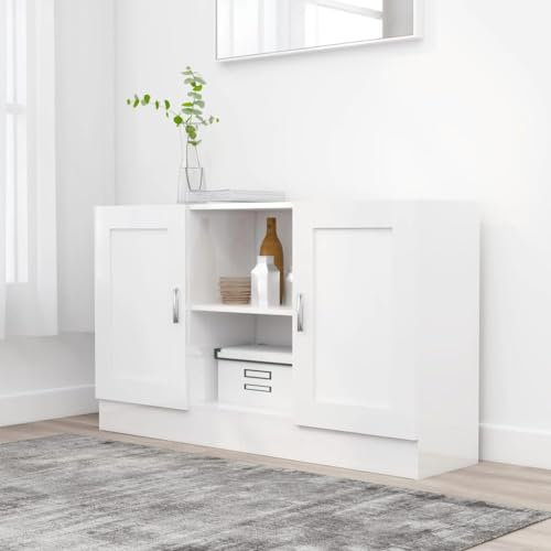 Myheimly Sideboard 2 Fächer 2 Türen Kommode Anrichte Beistellschrank Mehrzweckschrank Standschrank Schrank 120x30,5x70cm Holzwerkstoff Weiß,Holzwerkstoff