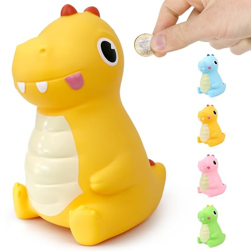 LEcylankEr Spardose Kinder Dinosaurier Sparschwein （Gelber | Taufgeschenke für Jungen Mädchen Money Box aus Sicheres PVC-Material Gut für Dekoration Spielzeug Geschen