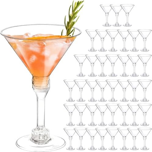 40 Pack Plastic Martini Glasses 5 Oz Disposable Cocktail Glasses, Tall Mini Martini Cups, Plastic Margarita Glasses Perfect for New Year Party Wine, Desserts, Appetizers and All Events