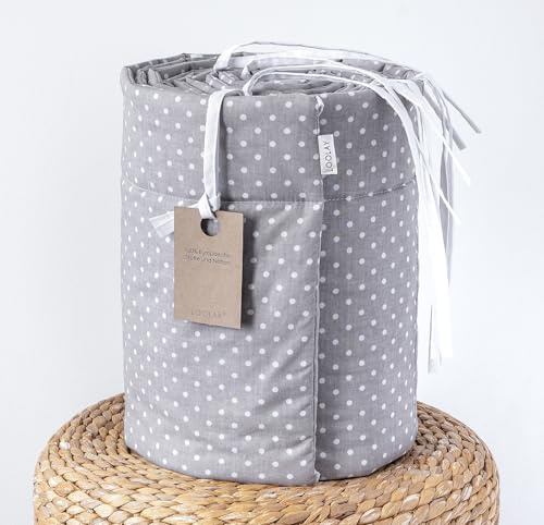 LOOLAY Mini Punkte Grau 100% Baumwolle 420, 360, 210, 180 x 30 cm Bett Bettgitter Netzstoff (180 cm)