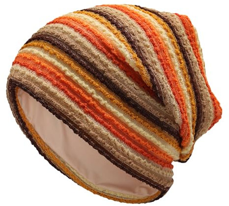 ZLYC Summer Damen Herren Long Sloust Beanie Leicht Weich Jersey Mütze(Gestreift Orange),Einheitsgröße