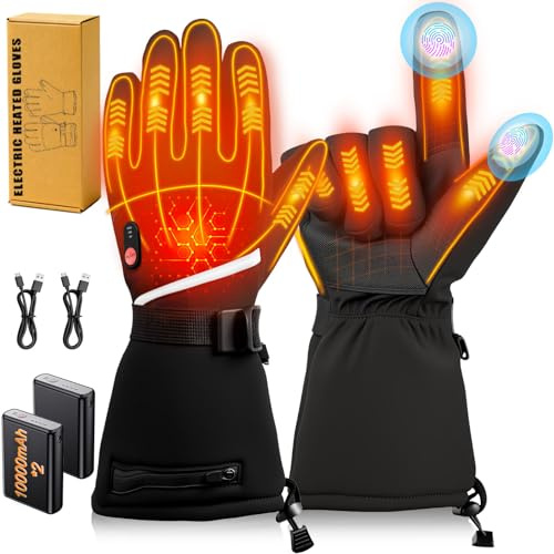 20000mAh Handschuhe Beheizbar für Männer und Frauen, 7.4V Schnelle Heizung Wiederaufladbare Beheizte Handschuhe, 3 Temperatur, Touchscreen, Wasserdicht, Rutschfest, Geeignet für Winter Outdoor-Arbeit