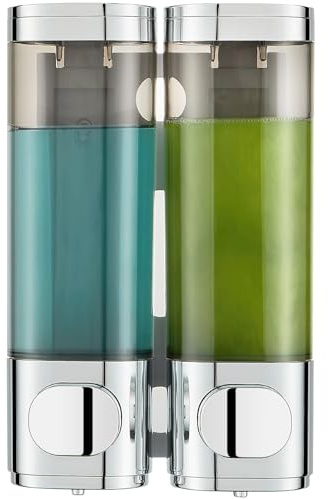 Pollock Wall Mounted Soap Dispenser, 300ml x 2 Shampoo and Conditioner Dispenser, No-Drill Installation Shower Soap Dispenser, Eliminates Shower Clutter, for Bathroom Home Hotel Restaurant – Silver