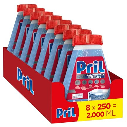 Pril 5in1 Cura Lavastoviglie Intensive (8 confezioni da 250 ml), Detergente per Lavastoviglie con Power & Pearls, Decalcificante e Liquido per una Pulizia Profonda della lavastoviglie