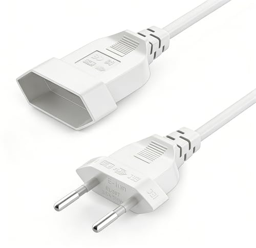 VIEVRE Verlängerungskabel Dünn, 2M Eurostecker Verlängerung 2,5A 250V, Typ-C-Stecker Eurostecker auf Typ-C Euro Buchse für Haushaltsgeräte TV PC Computer Monitor Etc, Weiß