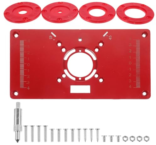 LOORGVEL Aluminium Frästisch Einsatzplatte für Holzbearbeitungsmaschinen Robuste Router Einlegeplatte Rot mit Einsatzring Zubehör für Präzises Holzschnitzen und Tischfräsen