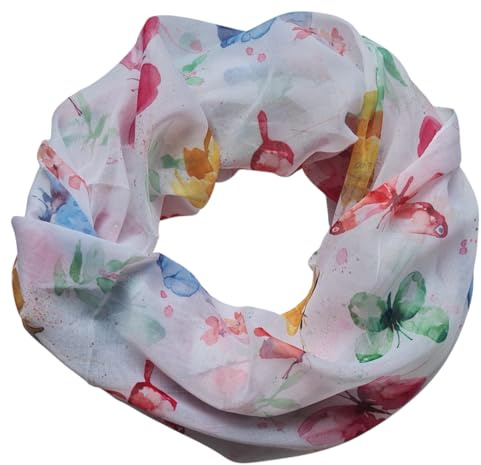zarolo Damen Loop Schal, Schlauchschal mit Blumen, Schmetterlingen, Muscheln dünnes Halstuch, leichter Rundschal Tücher aus weicher Viskose/Baumwolle