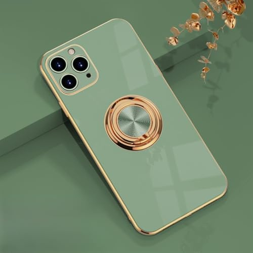 XYZNTMF for iPhone 11 Pro Case With Ring Holder Shockproof Silicone Bumper Hard PC Shell Luxury Plated Slim Fit Phone Case Full Protective Skin Cover for iPhone 11 Pro, Green