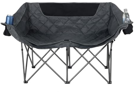 Relaxdays Camping Bank, 2 Personen, faltbar, Getränkehalter, Tragetasche, HBT: 84x146x54 cm, Outdoor Campingstuhl, grau