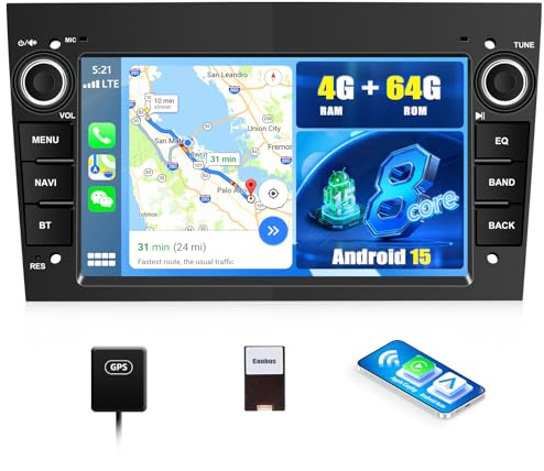 SIXWIN 8-Core 4+64G Android 15 Autoradio für Opel Corsa d/Astra h/Zafira b/Meriva mit Carplay/Android Auto/DSP, 7'' HD Touchscreen mit WiFi GPS Bluetooth 5.0 FM RDS Radio MirrorLink 32EQ(Schwarz)