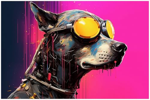 Wallario Küchenrückwand selbstklebend 90 x 60 cm, Motiv: Cyberpunk-Hund mit Brille | Spritzschutz abwischbar & pflegeleicht