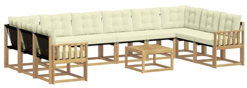 vidaXL Outdoor-Sofagarnitur mit Kissen 11 pcs Weiß und Creme, Garten-Sofa, modernes Outdoor-Satz, haltbare Terrassenmöbel, perfekte Lounge für Entspannung und Komfort