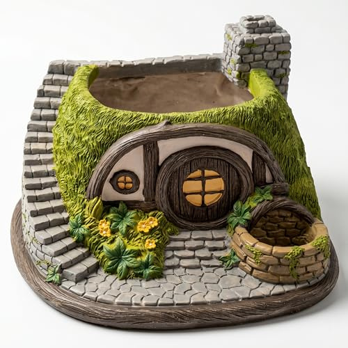 TIN DREAMS FACTORY | Vaso Decorativo Grande – Fioriera Fantasia Casa sulla Collina – Giardino, Terrazza, Portico – Portavaso Originale Piante, Fiori – Interno, Esterno – Artigianale Dipinto a Mano