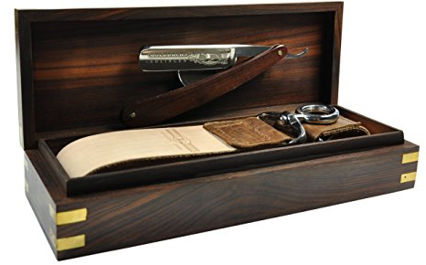 Golddachs Rosenholzkiste mir Rasiermesser und Abziehriemen aus Rindleder, 1er Pack (1 x 2 Stück)