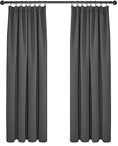 Deconovo Pencil Pleated Blackout Curtains 90 Drop Super Soft Thermal Insulated Rod Pocket Curtains for Bedroom 46 x 90 Inch Dark Grey 2 Panels