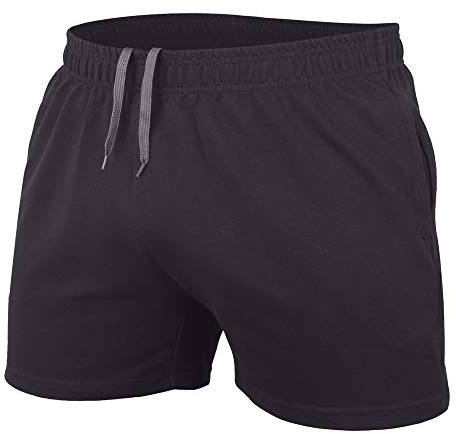 Muscle Alive Herren Bodybuilding Fitnessstudio Trainieren Kurze Hose Frottee-Baumwolle 5 PLN schwarz L