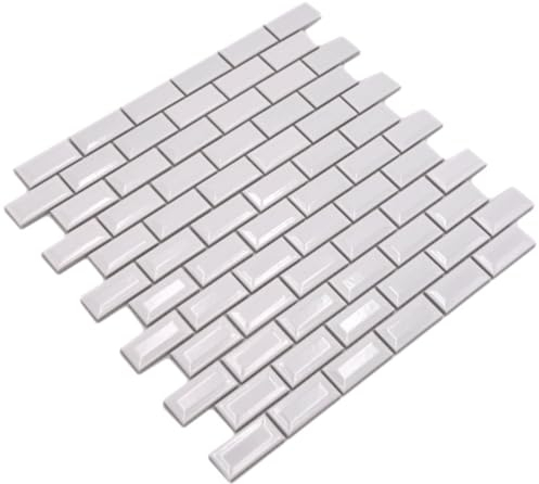 WB26-0102 - Carrelage mosaïque en céramique - Mini métro - Blanc - Pour sol, mur, salle de bain, WC, douche, cuisine, baignoire