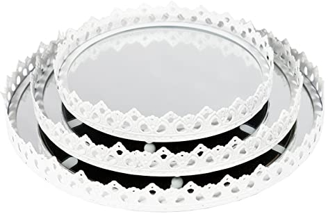 Druline Spiegeltablett Dekotablett Vassoio Vassoio Vassoio di Candele Shabby Chic - spiegeltablett EVA (3) - Bianco