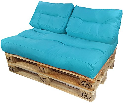 DILUMA Palettenkissen Lounge Summer Edition Sitzkissen 120x80 cm Aqua - Wasserabweisende Paletten-Auflage Polster für Europaletten Formstabil mit Wave-Steppung