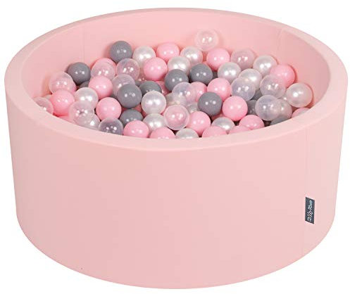 KiddyMoon 90X40cm/300 Balles ∅ 7Cm Piscine À Balles pour Bébé Rond Fabriqué en UE, Rose:Perle/Gris/Transparent/Rose Poudré