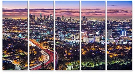 Bild auf Leinwand Los Angeles, Kalifornien, USA, am frühen Morgen im Stadtbild der Innenstadt. Wandbild Leinwandbild Kunstdruck Poster 170x80cm - 5 Teile XXL
