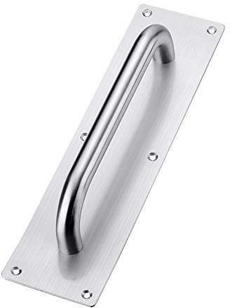 Tiberham Tirador de puerta corrediza, tiradores de acero inoxidable resistentes con placa trasera, manija de puerta de inodoro, placa de madera para armario (300 x 80 mm)