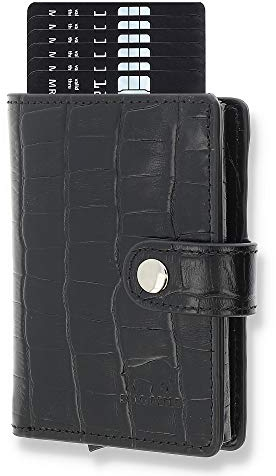 Solo Pelle Leder Geldbörse Q-Wallet mit integriertem Kartenetui für 15 Karten + Geldscheine geeignet | Kreditkartenetui mit RFID (Kroko Schwarz)