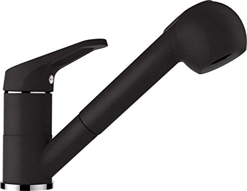 SCHOCK® Küchenarmatur Cosmo Nero I Schwarze Hochdruck Armatur mit ausziehbarer Schlauchbrause I Spültischarmatur mit Strahl- & Brausefunktion I 179 mm Höhe I Flexible Anschlussschläuche 450 mm